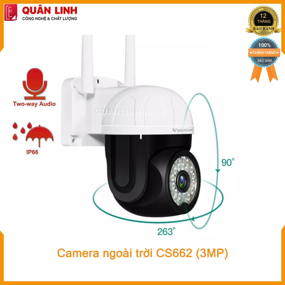 Camera ngoài trời Vstarcam CS662 Full HD 1296P (3MP), tích hợp AI, bảo hành 12 tháng