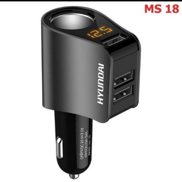 Tẩu sạc huyndai 1 tẩu tròn và 3 USB Sạc nhanh Qc 3.0 có đèn led báo điện ac quy