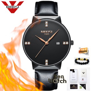(CÓ ẢNH THẬT,TẶNG VÒNG TAY) ĐỒNG HỒ NAM NIBOSI 1985 DÂY DA SITE 40mm CHÍNH HÃNG - NIBOSI 2323 FULLBOX,PIN,THẺ NIBOSI
