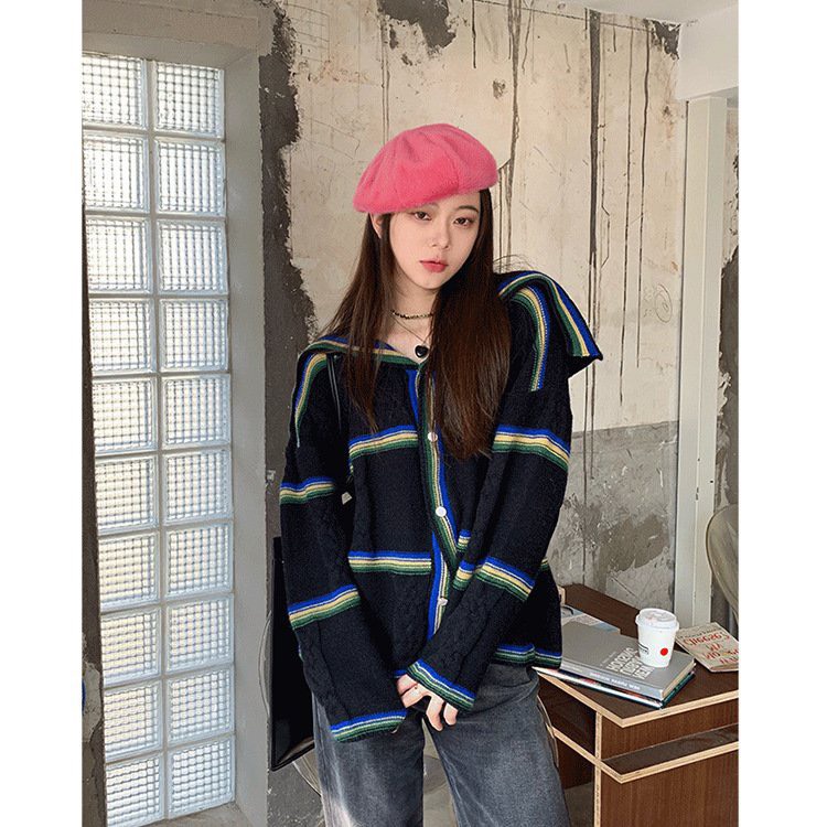 (HÀNG SẴN) Áo len Cardigan cổ hải quân phối nút - Áo khoác len phong cách Châu Âu