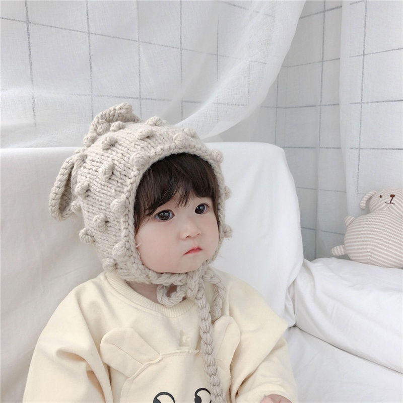 Mũ Beanie Đan Len Giữ Ấm Tai Dễ Thương Cho Bé Sơ Sinh