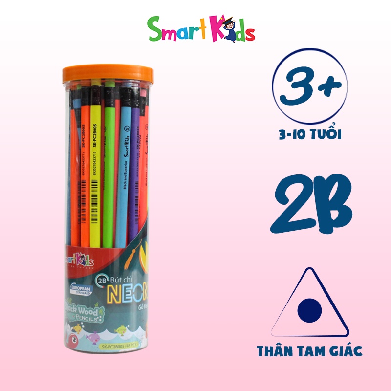 Bút chì Smartkids 2B Neon gỗ đen 10 cây màu ngẫu nhiên SK-PC2B005
