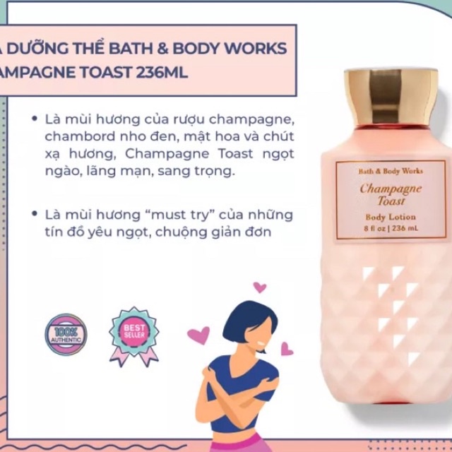 Dưỡng Thể Lotion Bath and bodyworks mùi Champagne Toast, A Thousand Wishes, Into The Night, Gingham, PerfectPeony