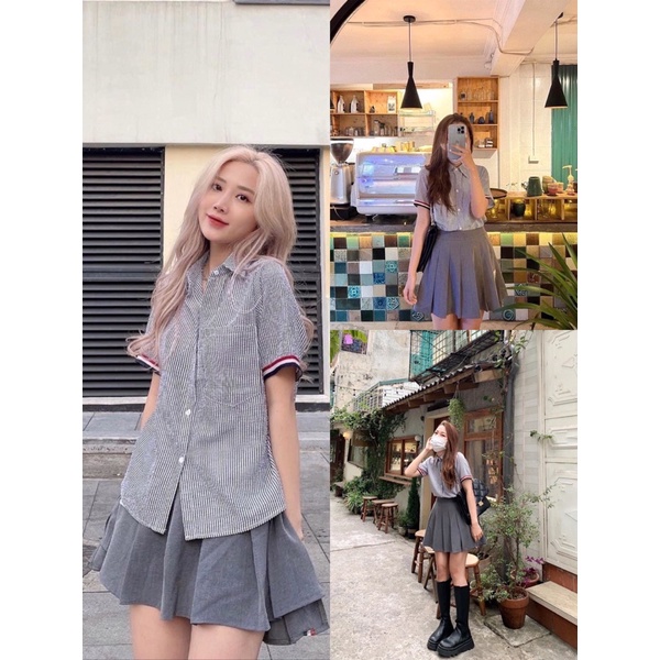🌸 Bộ đồ sơ mi kẻ sọc, đầm mini xếp ly tenis hàn quốc Ulzzang 🌸