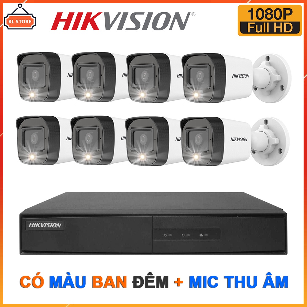 Bộ Camera Quan Sát Hikvision 8 Kênh 2.0MP 1080P Quay Ban Đêm Có Màu Tích Hợp Mic Thu Âm