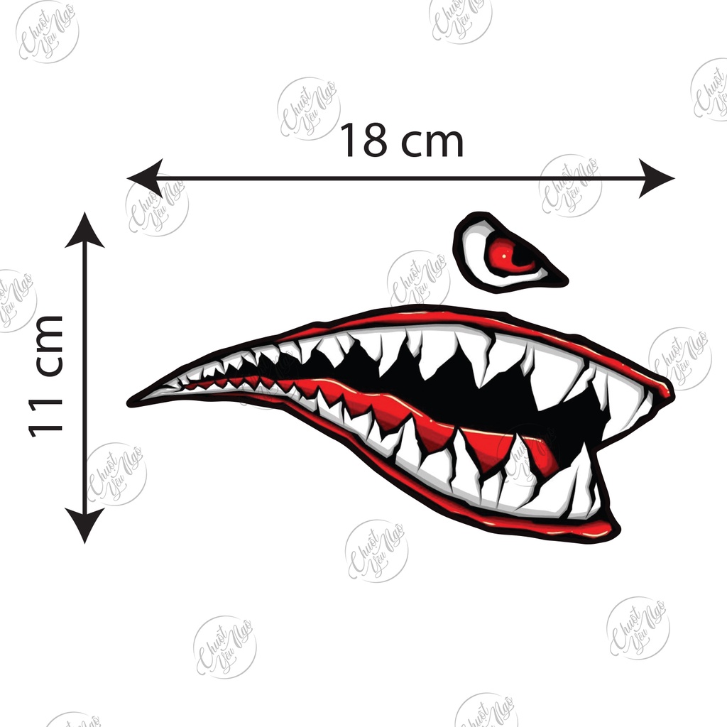 Bộ tem decal chống nước hình dán xe Hàm Răng Cá mập trang trí laptop, vali, tủ lạnh,...