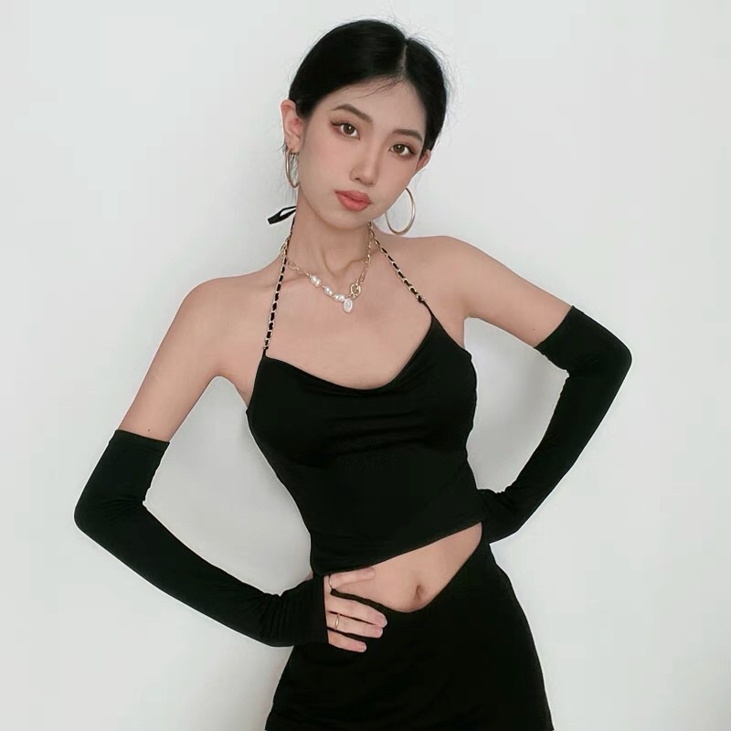 Áo croptop 2 dây cổ yếm dây xích sexy Hở lưng Cổ V Áo hai dây Dự tiệc đi bar pub club Gợi cảm Quyến rũ Sexy A98