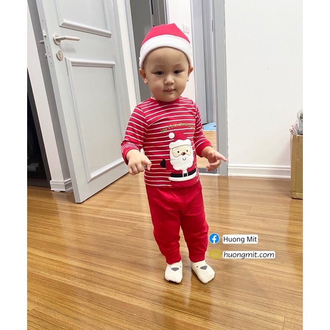 Bộ noel bé trai, bé gái hãng kèm mũ chất mềm đẹp