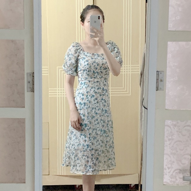 Thanh lý đầm hoa voan xanh size M