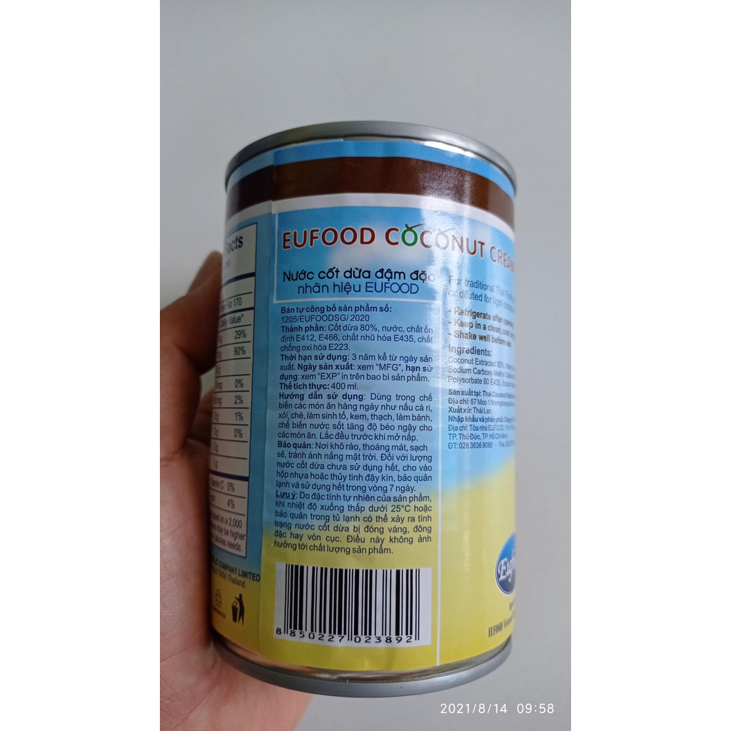Nước Cốt Dừa Thái Lan Eufood Coconut Cream