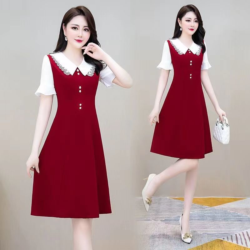 Đầm Chiffon Tay Ngắn Cổ Chữ V Eo Cao Size Lớn Thời Trang Mùa Hè Cho Nữ