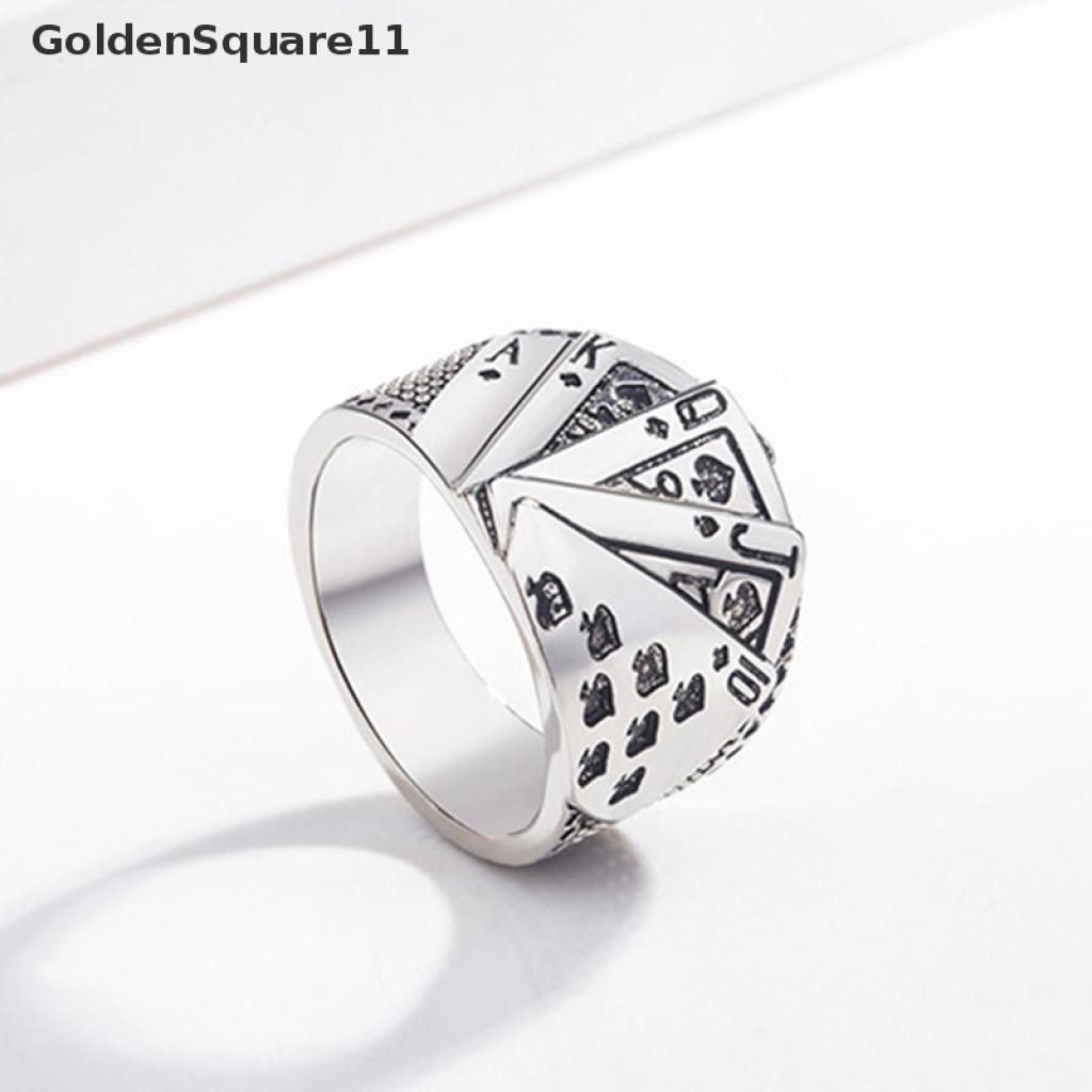 [Goldsquare11] Nhẫn Hình Biểu Tượng Lá Bài Poker Màu Bạc Phong Cách Gothic Punk Thích Hợp Làm Quà Tặ