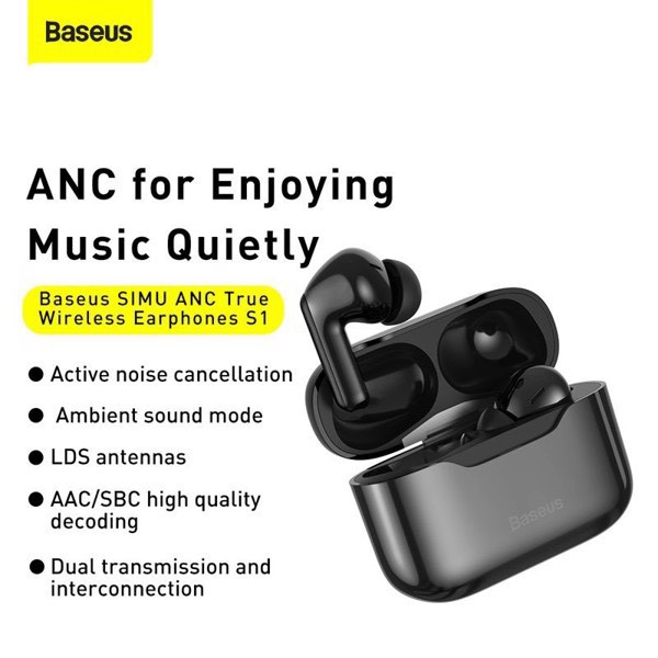 Tai nghe TWS chống ồn chủ động Baseus SIMU ANC S1 / S1 Pro True Wireless Earphone (Chống ồn chủ động, Xuyên Âm...)