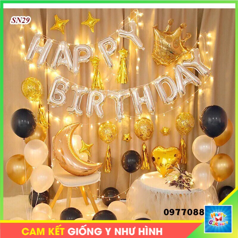 Set Bóng Trang Trí Sinh Nhật Happy Birthday Kèm Số Tuổi Và Đèn LED Nhiều Mẫu