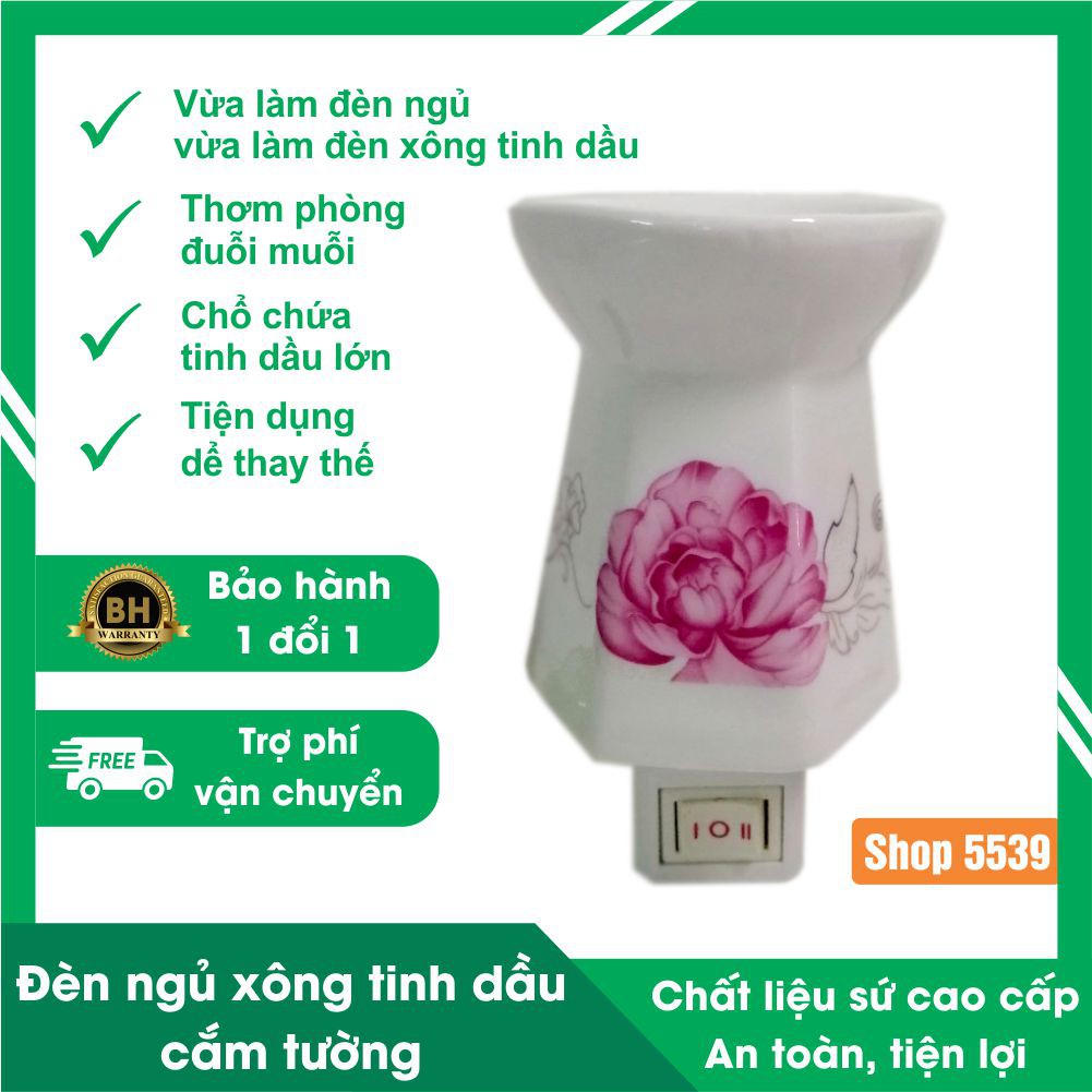 Đèn ngủ xông tinh dầu cắm tường, đèn gồm 2 chức năng vừa làm đèn ngủ vừa làm đèn xông tinh dầu