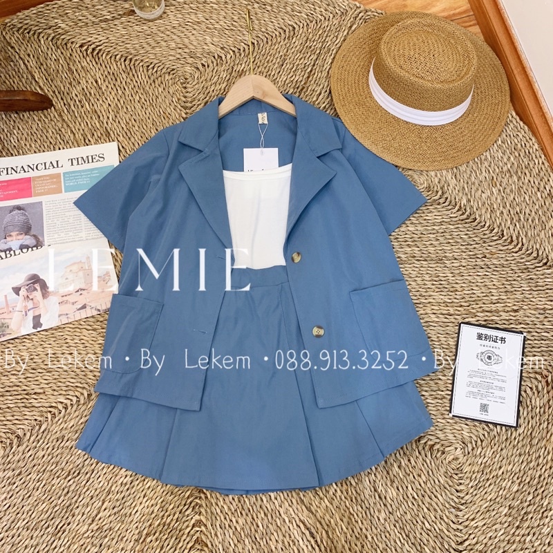 Sét Vest Công Sở Áo Blazer Ngắn Tay Phối Chân Váy Xếp Ly ❤️ Ảnh Thật Video Shop Chụp lekemqc ❤️