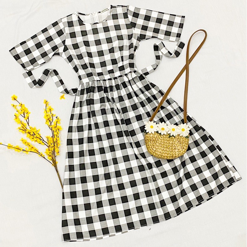 Đầm caro đen to form dài xuongvnxk