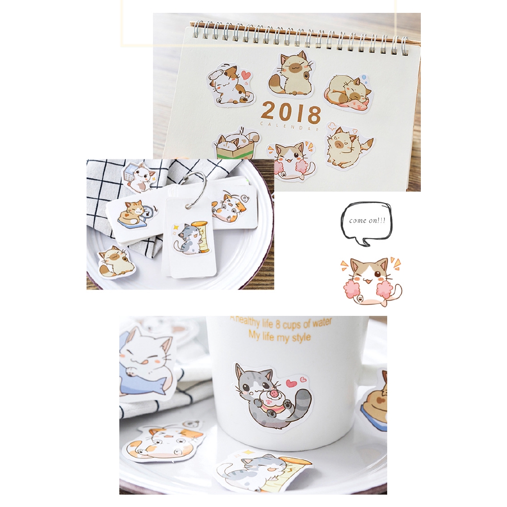 Set 45 Miếng dán trang trí hình mèo xinh xắn cho nhật kí