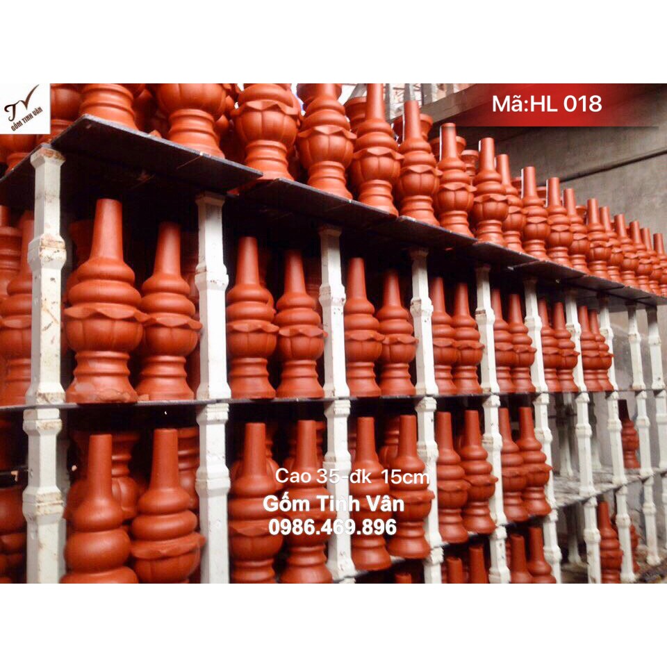 Hồ lô sao ba bầu gốm đỏ giá rẻ, mã HL018, hồ lô thu lôi, chống sét, cao 35 đường kính 15 cm, gốm sứ bát tràng tinh vân