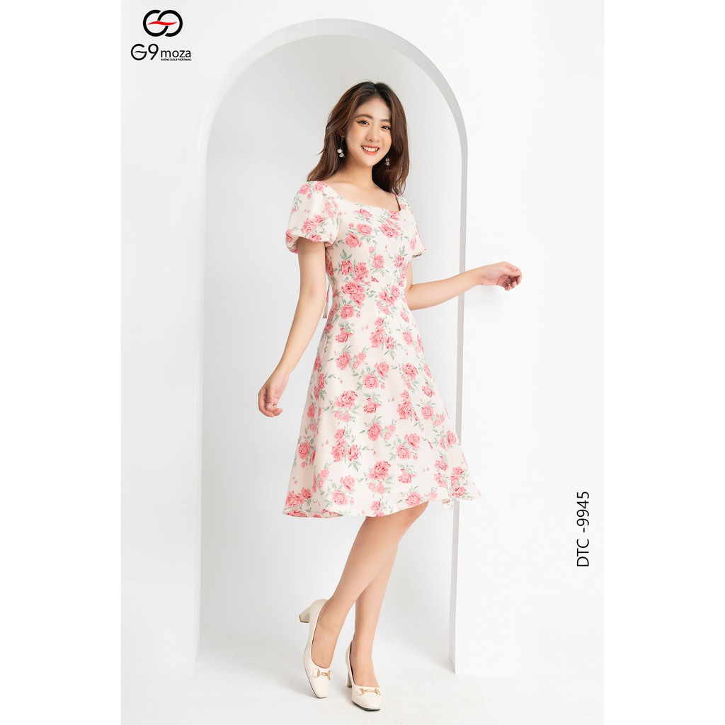 Đầm nữ G9moza 9945 dáng xòe họa tiết hoa dáng A xòe chất voan hàn mềm mại, thoáng