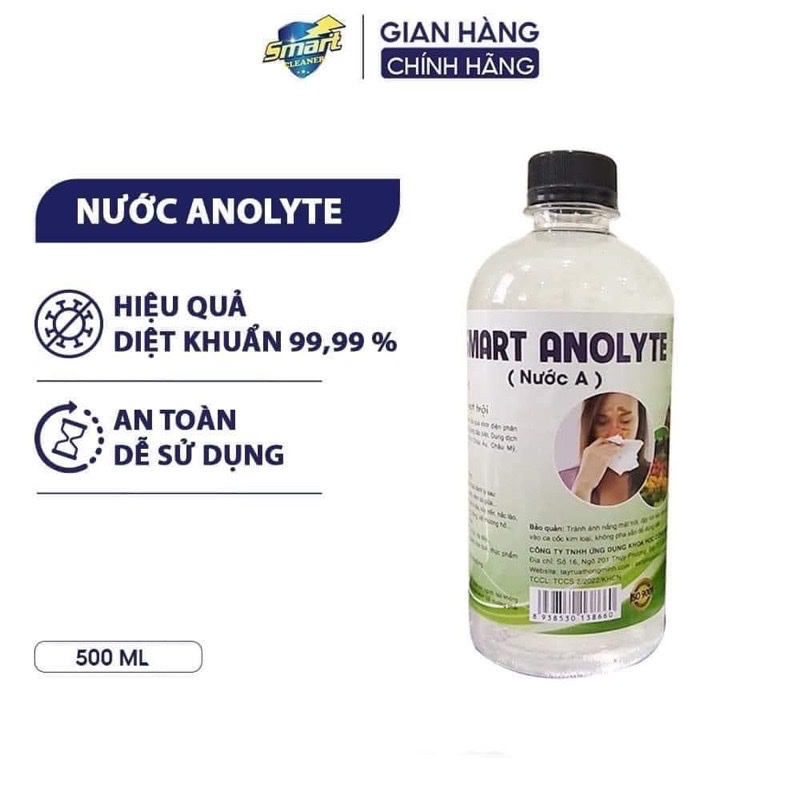 Dung dịch sát khuẩn Smart A 500ml - Nước anolyte khử khuẩn da, vệ sinh mũi họng - An toàn cho family
