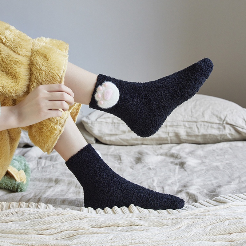 Vớ Nhung San Hô Dày Dặn Hình Chân Mèo 3D Giữ Ấm Mùa Đông Dễ Thương Cho Nữ