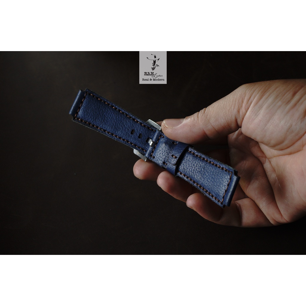 Dây Đồng Hồ Da Thật RAM Leather 1958 Cho Casio AE 1200 WHD và đồng hồ dây 18mm Da Bò Mill Xanh Navy  Bền Đẹp
