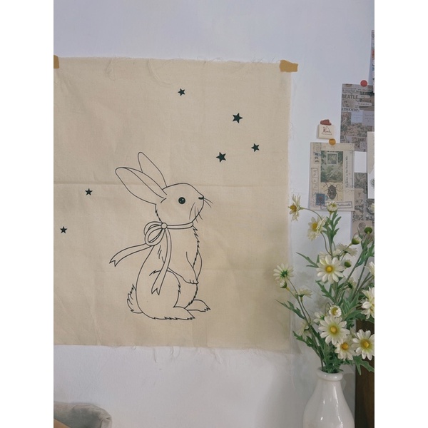 Vải canvas in hình thỏ  Trang Trí Tường, Decor