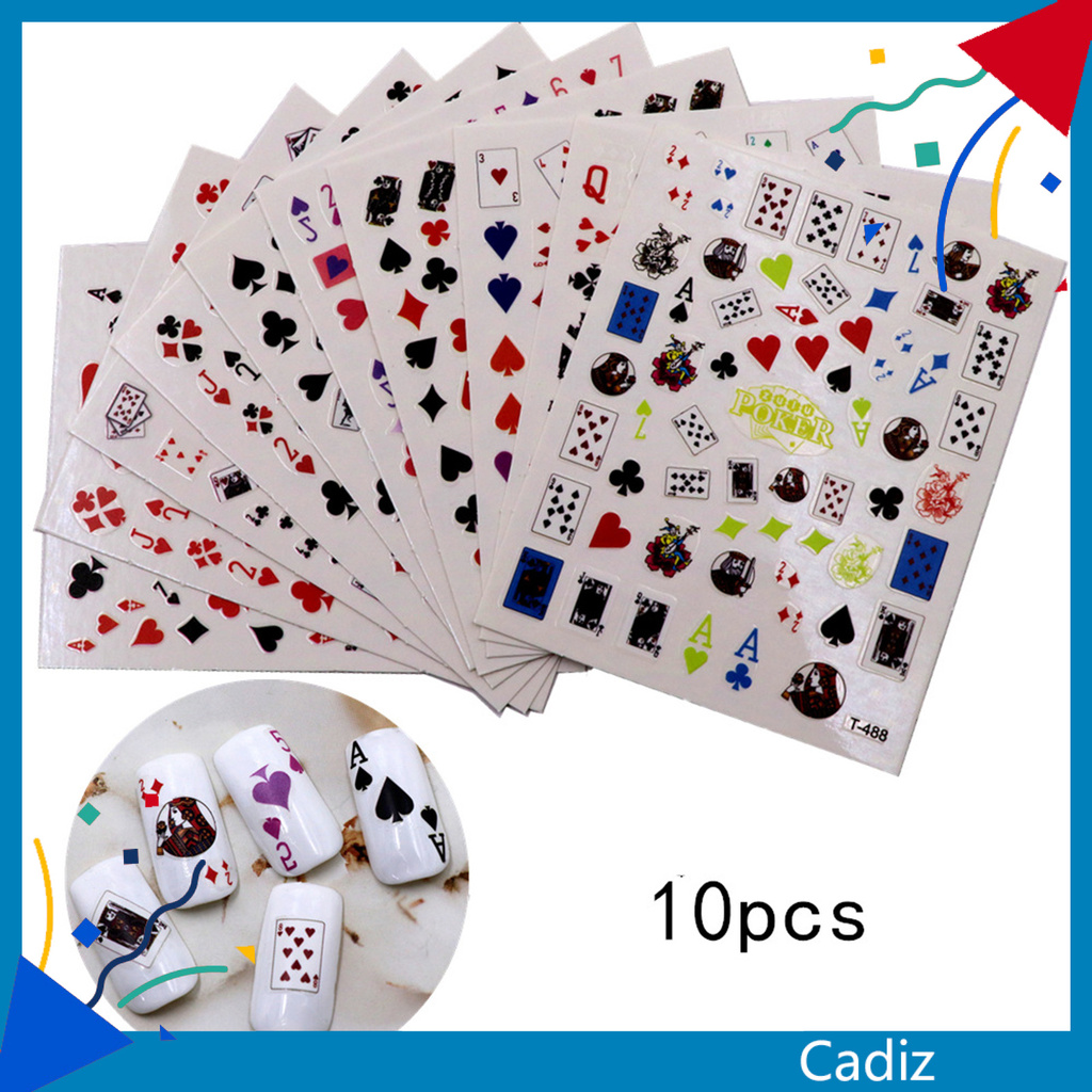 [Hàng mới về] Set 10 sticker dán móng tay trang trí nghệ thuật họa tiết bài Poker độc đáo sành điệu