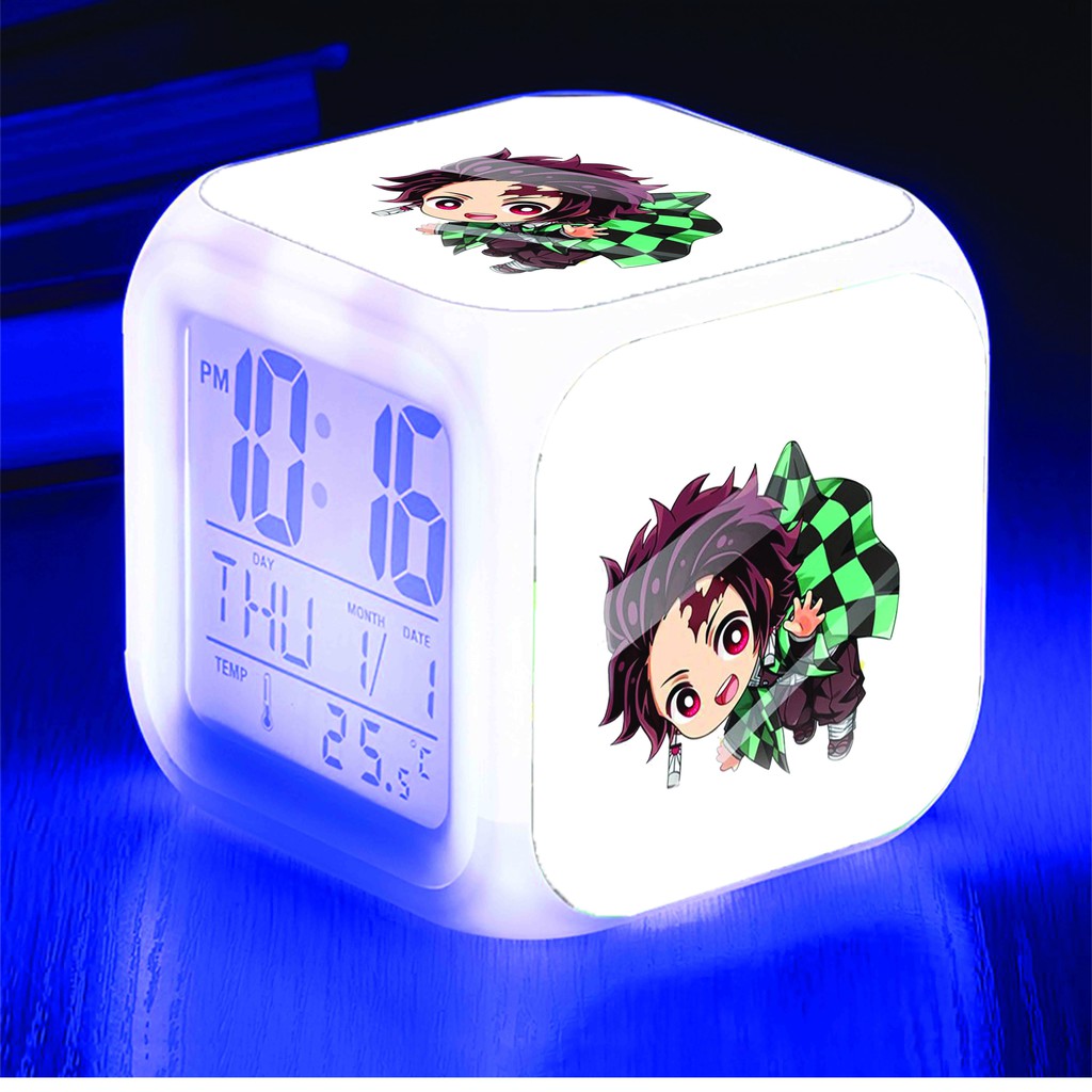 Đồng hồ báo thức để bàn in hình KIMETSU NO YAIBA Thanh Gươm Diệt Quỷ ver TREO đèn LED đổi màu chibi anime