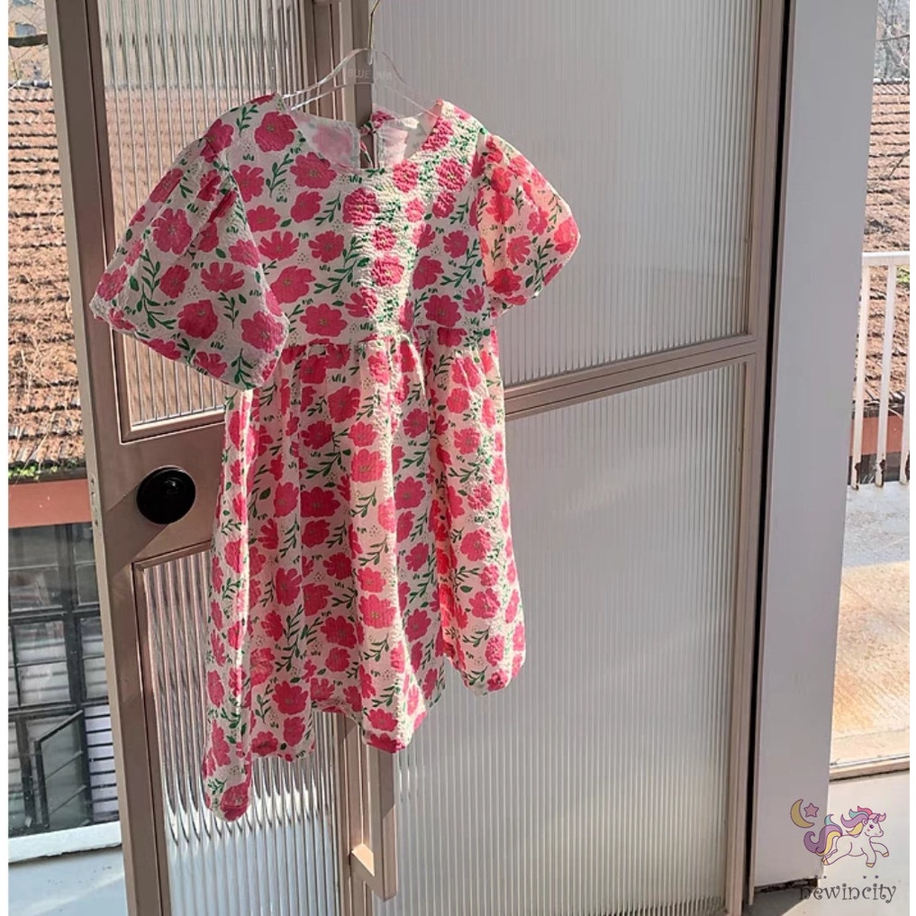 Đầm Công Chúa Tay Phồng In Hoa Kiểu Hàn Quốc Thời Trang Mùa Hè Cho Bé Gái