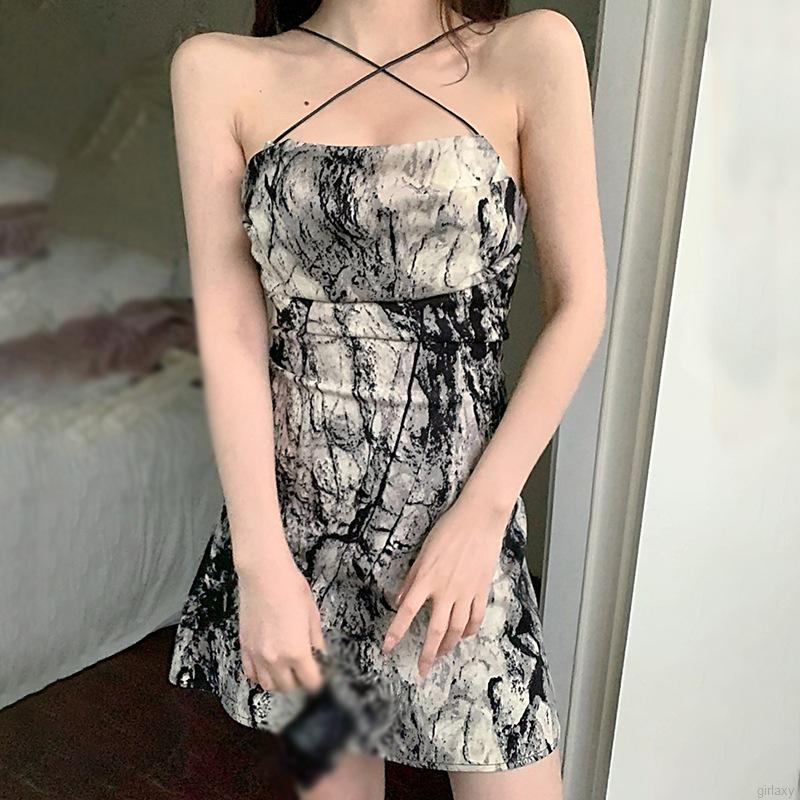 Đầm hai dây ôm dáng màu nhuộm phong cách Hàn Quốc cho nữ