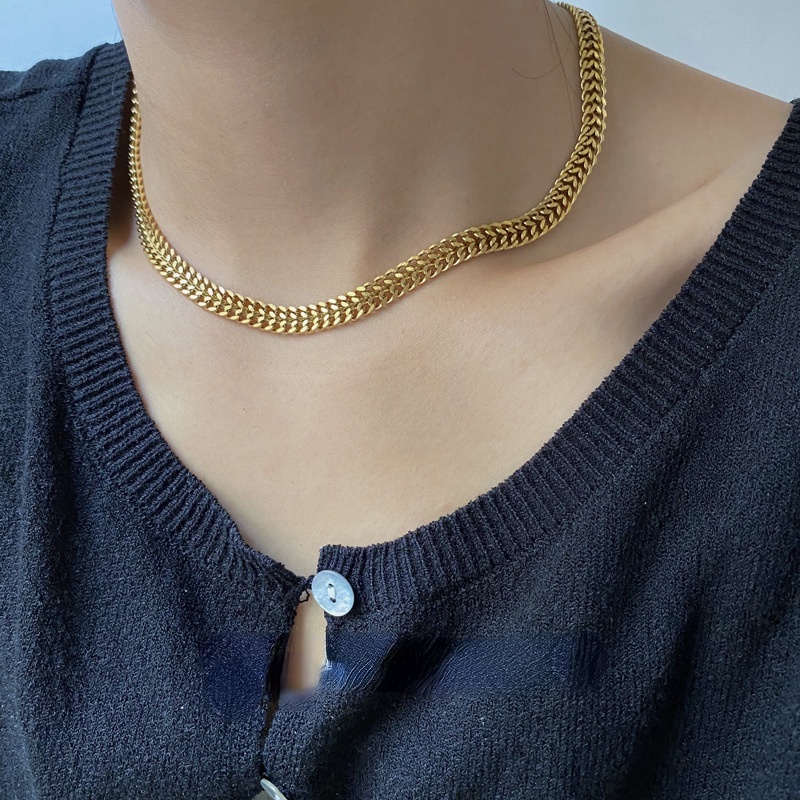 Dây chuyền chuỗi chất liệu thép titan mạ vàng dày đơn giản chất lượng phong cách âu mỹ vintage
