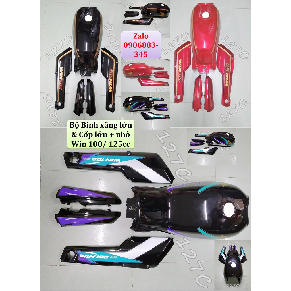Combo bộ Bình xăng lớn & Cốp lớn + nhỏ Win 100/ 125cc (Đen/ Đỏ)