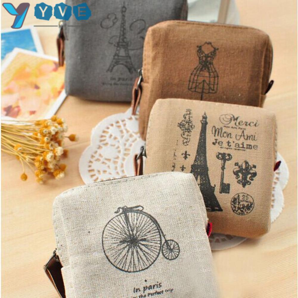 Ví đựng tiền xu bằng vải canvas mini có dây kéo phong cách cổ điển tiện lợi