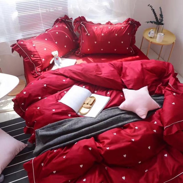 173118 Bộ chăn ga gối ga cưới 4CT chất cotton lụa thêu hàng nhập 150-180x200cm