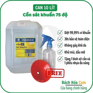 Cồn sát khuẩn 75 độ can 10 lít _ Bách Hóa Cam _ [Tặng bình xịt + phễu]