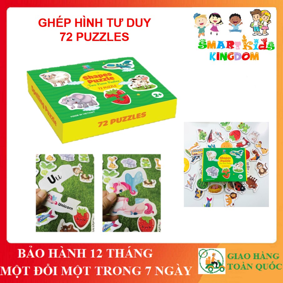 Bộ đồ chơi ghép hình tư duy 72 PUZZLE - Đồ chơi trí tuệ - Tư duy thông minh - Học chữ cái, chữ số