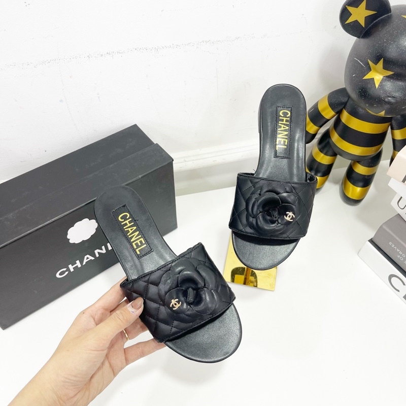 Dép cn hoa trà quai ngang đế bằng fullbox