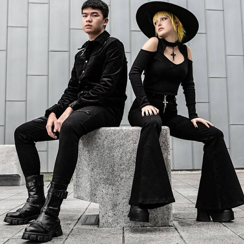 Quần Dài Ống Loe Rộng Lưng Cao Phối Khóa Kéo Thời Trang Cho Nữ