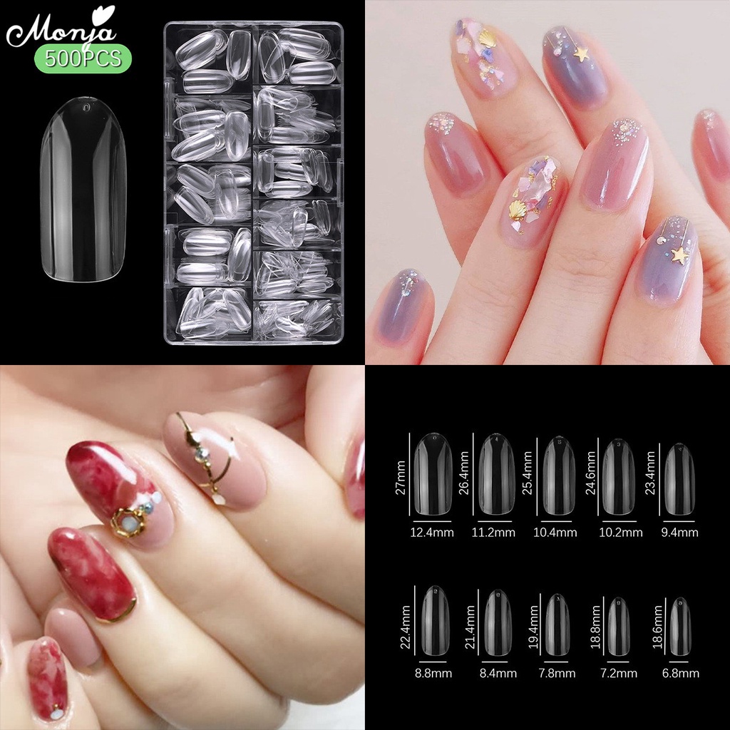 MONJA Bộ 500 Móng Tay Giả Trong Suốt Dùng Trang Trí