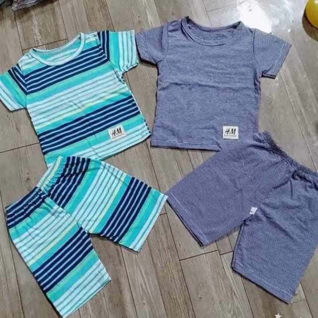 Bộ Cotton Cộc Tay Kẻ Ngang Cho Bé