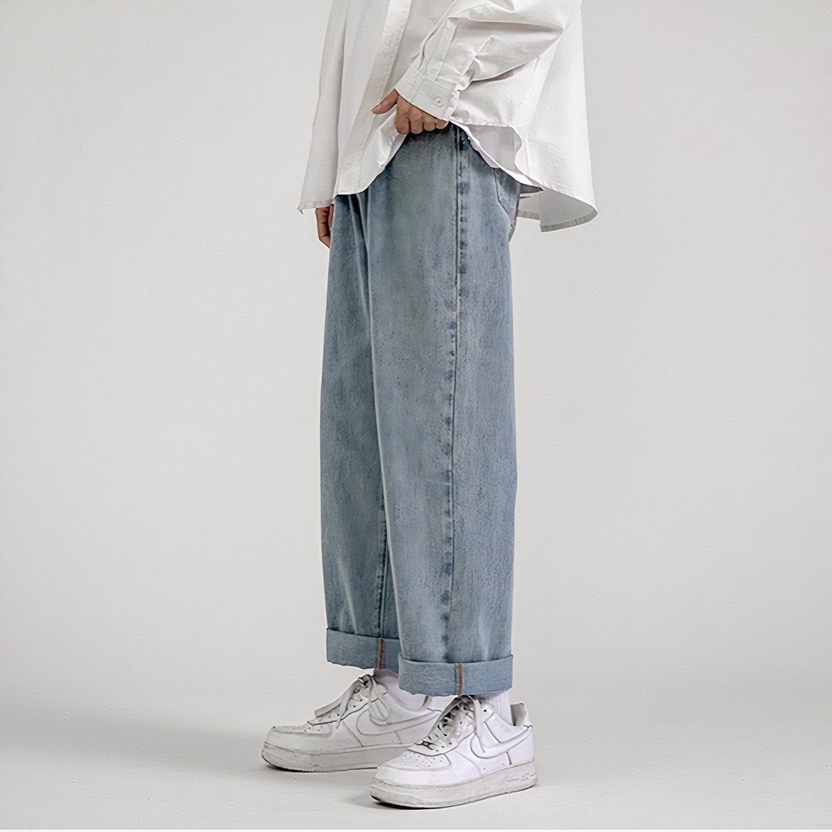 QUẦN JEAN NAM TOKI ỐNG RỘNG UNISEX XANH TRẮNG