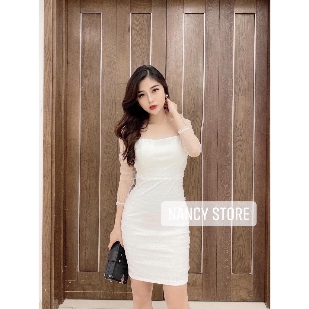 Đầm dự tiệc cao cấp thiết kế cổ vuông tay dây lửng dự tiệc sang trọng màu trắng gợi lên vẻ đẹp thanh lịch tao nhã