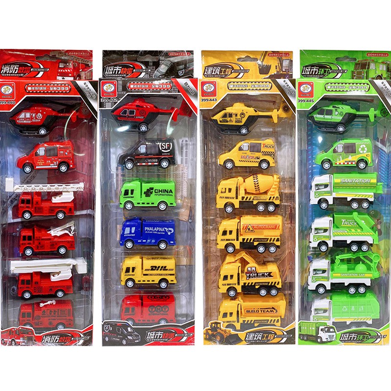 Đồ chơi bộ hộp Set 6 Món Ô tô Máy Bay Chạy Cót Xịn Cho Bé-Nhựa ABS An Toàn