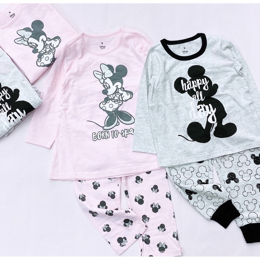 Bộ cotton dài tay in hình mickey thu đông bé trai bé gái , vải mềm mại cao cấp Ảnh thật Rio chụp hàng có sẵn kèm video