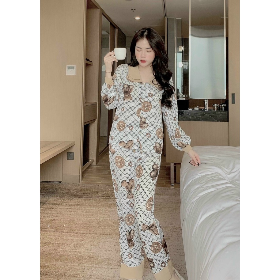 Bộ Pjzama Dài Tay Cho Nữ Chất Mango, Bộ Mặc Nhà Siêu Xinh Free Size 40-60kg - PIJAMA01