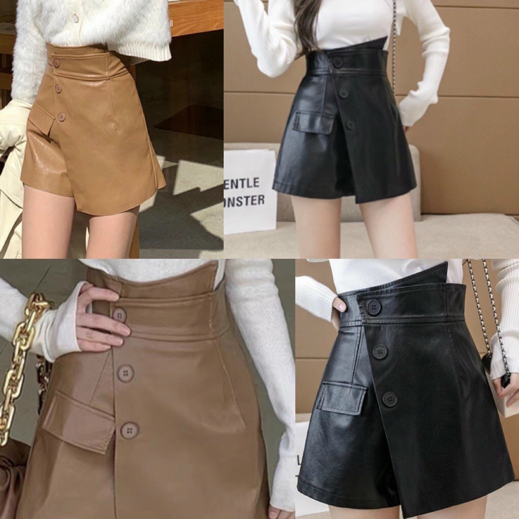 Quần da giả váy cạp lệch