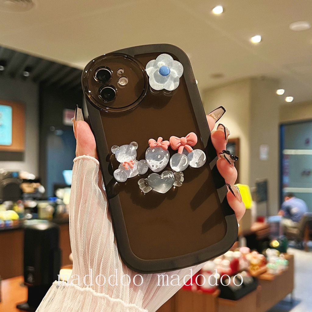 Oppo A3S A54 A74 A95 A52 A72 A92 A37 A37F Neo 9 F5 Youth A1K F11 Reno 2Z 2F 7 Reno7 4G 5G Cute Crystal Bear Strawberry Cherry Love Flower Clear Candy Round Edge Airbag Shockproof Soft Phone Back Case Cover NKS 11