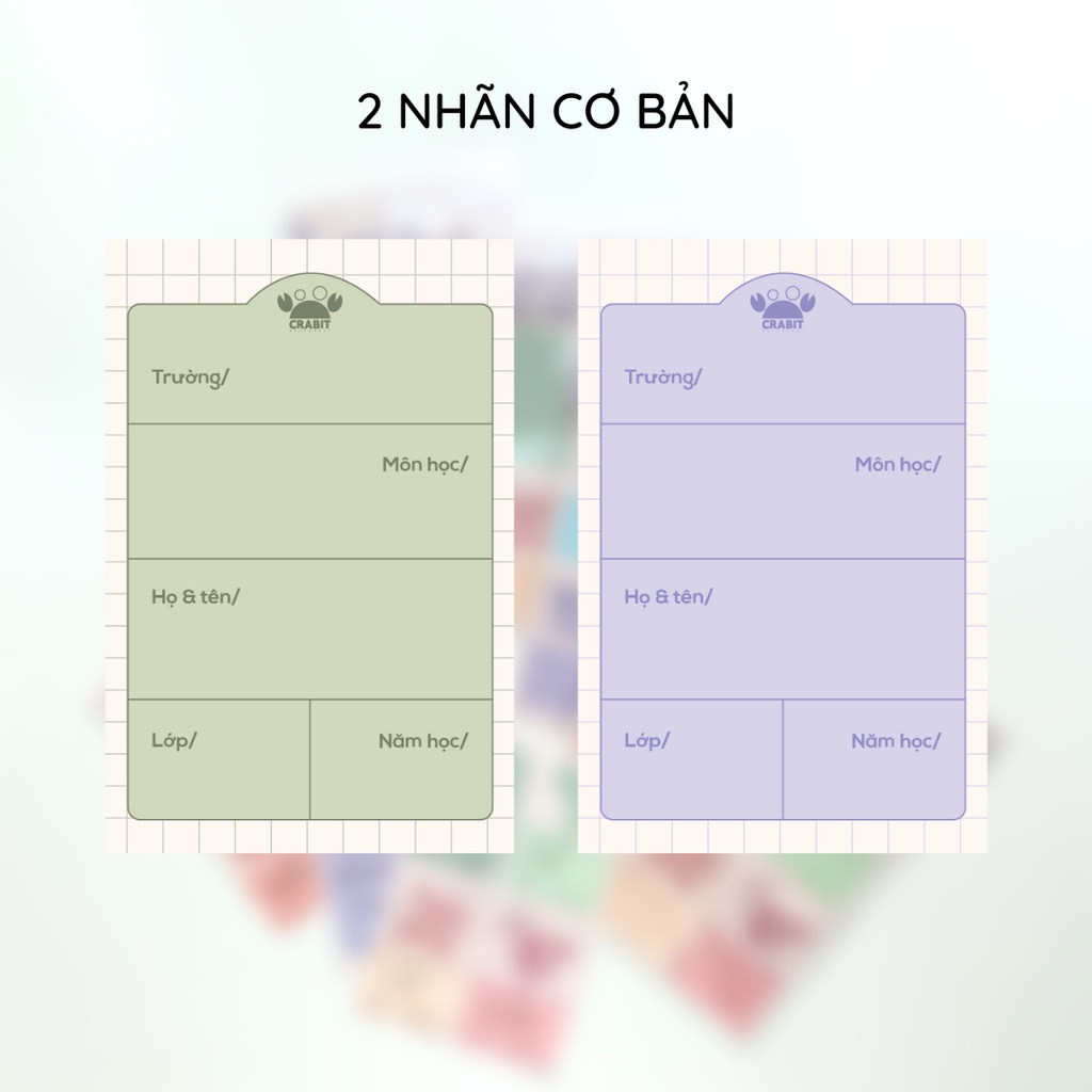 Nhãn vở in sẵn tên môn học Crabit 16 nhãn dán 14 môn